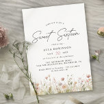 Zacht Roze Blush Delicate Bloemen Zoet 16 Verjaard Kaart<br><div class="desc">Elegante 16e verjaardagsfeestuitnodigingen met waterverf illustraties van wilde bloemen. Pastel bloemig op wit. De achterzijde is roze van kleur,  met een coördinatiepatroon.</div>
