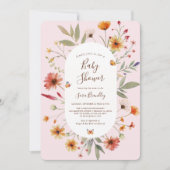 Zacht Roze Boho Waterverf Wildflower Baby shower Kaart (Voorkant)