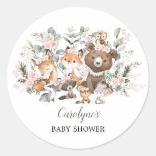 Zacht roze bos Dieren Eucalyptus Baby shower Ronde Sticker