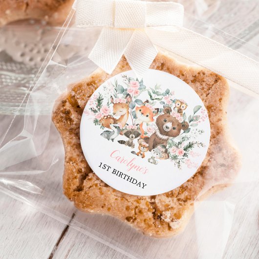 Zacht roze bos Eucalyptus Girl Birthday Ronde Sticker