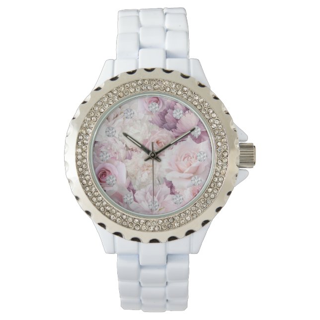  zacht roze botanische tuin horloge (Voorkant)
