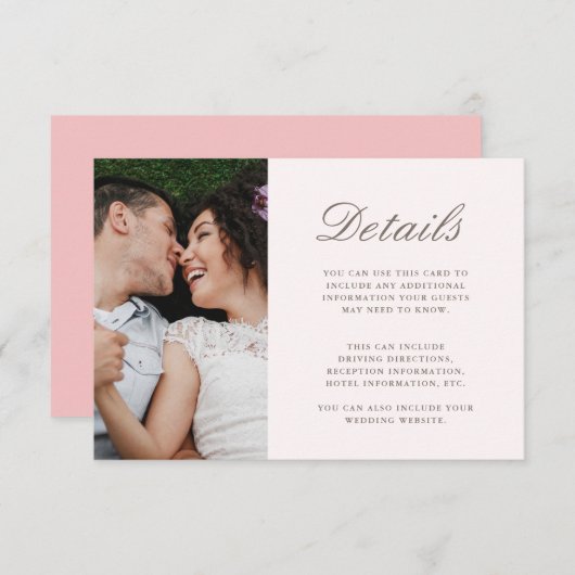  Zacht Roze Bruiloft Gast Details Foto Informatiekaartje (Voorkant / Achterkant)