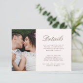  Zacht Roze Bruiloft Gast Details Foto Informatiekaartje (Staand voorkant)