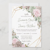 Zacht roze bruine zonneschijn groen goud huwelijk kaart (Voorkant)