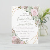 Zacht roze bruine zonneschijn groen goud huwelijk kaart (Staand voorkant)