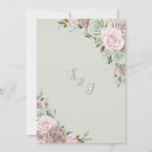 Zacht roze bruine zonneschijn groen goud huwelijk kaart (Achterkant)