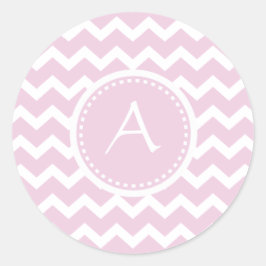 Zacht Roze Chevron Retro Stijl Monogram Patroon Ronde Sticker