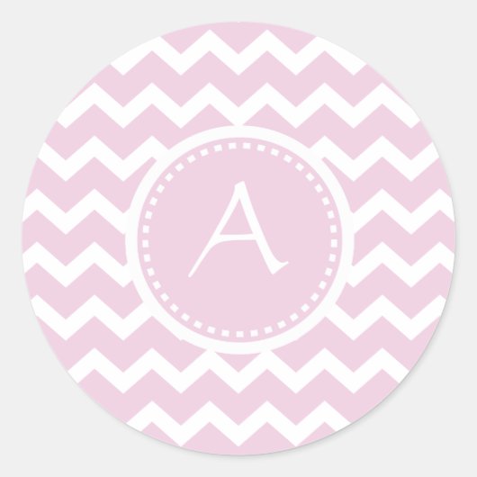 Zacht Roze Chevron Retro Stijl Monogram Patroon Ronde Sticker (Voorkant)