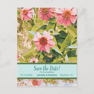 Zacht Roze Coneflowers Groene Floral sparen de Dat Aankondigingskaart