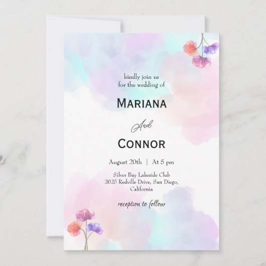 Zacht roze en blauwe bruiloft uitnodigingen (Voorkant)