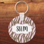 Zacht roze en bruin monogram Lijst Sleutelhanger (Voorkant)