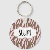 Zacht roze en bruin monogram Lijst Sleutelhanger (Achterkant)