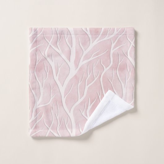 Zacht roze en crème boomtakken bad handdoek (Wasdoekje)