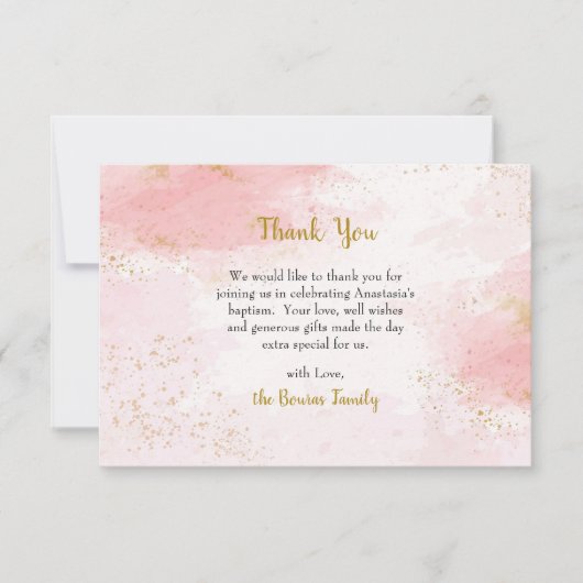 Zacht Roze en Faux Goud Glitter Orthodoxe Doop Bedankkaart (Voorkant)