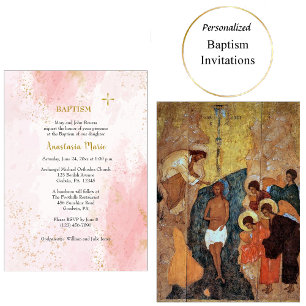 Zacht Roze en Faux Goud Glitter Orthodoxe Doop Kaart