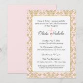 Zacht roze en goud Damask Eerste Communie Kaart (Voorkant / Achterkant)