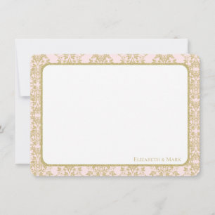 Zacht roze en gouden Damask Flat Dank u Bedankkaart