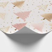 Zacht roze en gouden kerstbomen cadeaupapier (Hoek)