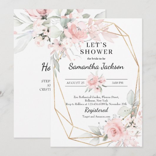 Zacht roze en goudgeometrisch vrijgezellenfeest kaart (Voorkant / Achterkant)