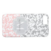 Zacht roze en grijs Damast Monogram Case-Mate iPhone Case (Achterkant (Horizontaal))