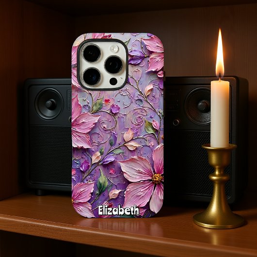 Zacht roze en Paarse bloemfantasie Case-Mate iPhone Case