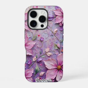 Zacht roze en Paarse bloemfantasie iPhone 16 Pro Hoesje