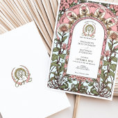 Zacht roze en pastel elegantie Art Nouveau bruilof Kaart