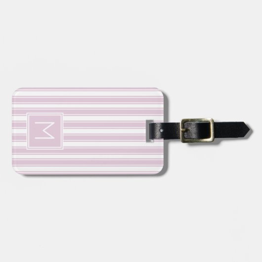 Zacht Roze en Wit Ticking Strepen Monogram Bagagelabel (Voorkant horizontaal)