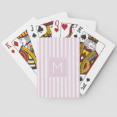 Zacht Roze en Wit Ticking Strepen Monogram Pokerkaarten (Achterkant)