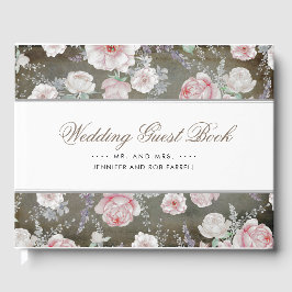 Zacht roze en witte bloemen  Shabby Wedding Gastenboek