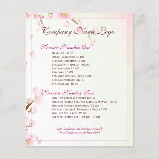 Zacht roze en witte bloesem Natuurlijke Spa Flyer (Achterkant)