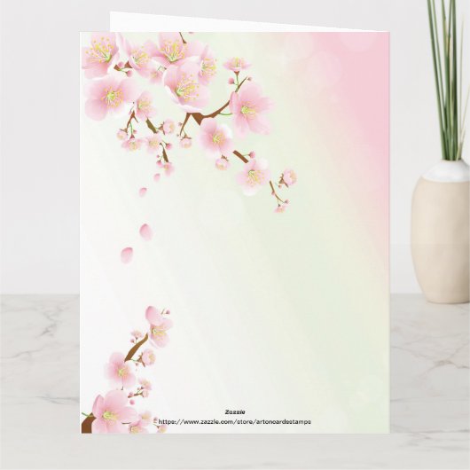 Zacht roze en witte kerry bloesem denken aan jou bedankkaart (Achterkant)