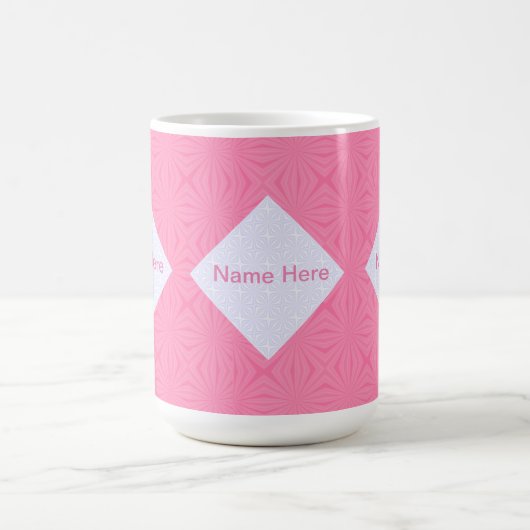 Zacht roze en witte Squiggly Vierkantjes Monograme Koffiemok (Center)