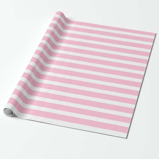 Zacht roze en witte strips Verpakkingspapier Cadeaupapier (Uitgerold)