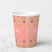 Zacht roze Fancy Floral Papieren Bekers (Rechts)