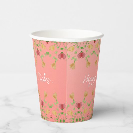 Zacht roze Fancy Floral Papieren Bekers (Rechts)