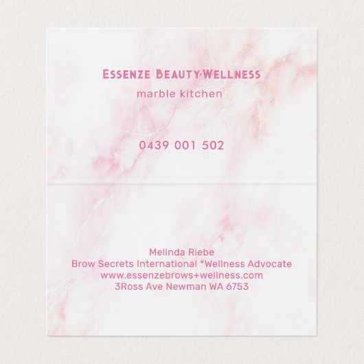 Zacht roze faux marmer visitekaartje (Binnenkant ongevouwen)