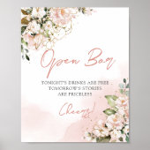 Zacht roze floraalgoudblad met open staafteken poster (Voorkant)