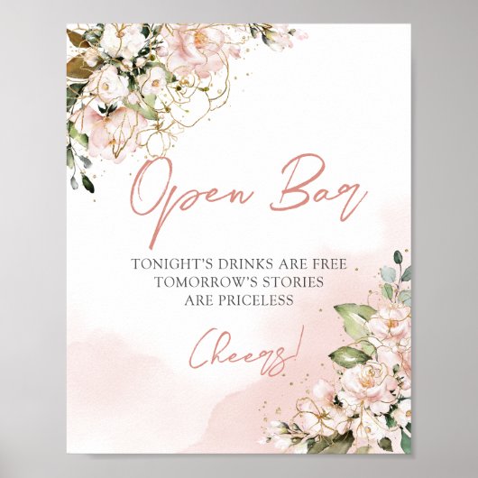 Zacht roze floraalgoudblad met open staafteken poster (Voorkant)