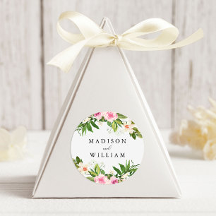 Zacht Roze Floral - Aangepast huwelijk Ronde Sticker