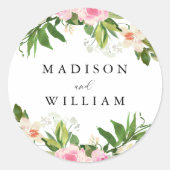 Zacht Roze Floral - Aangepast huwelijk Ronde Sticker (Voorkant)