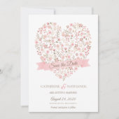 Zacht Roze Floral Heart sparen de Datum Kaart (Voorkant)