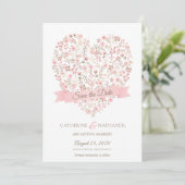 Zacht Roze Floral Heart sparen de Datum Kaart (Staand voorkant)