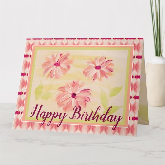 Zacht roze Floral Kaart (Voorkant)