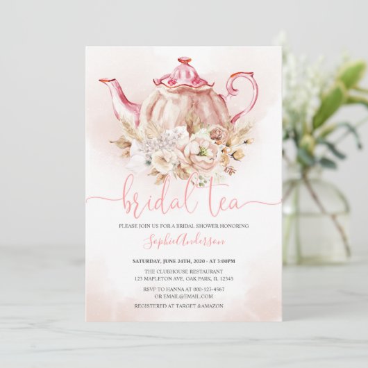 Zacht Roze Floral Pampas Grass Tea Vrijgezellenfee Kaart (Staand voorkant)