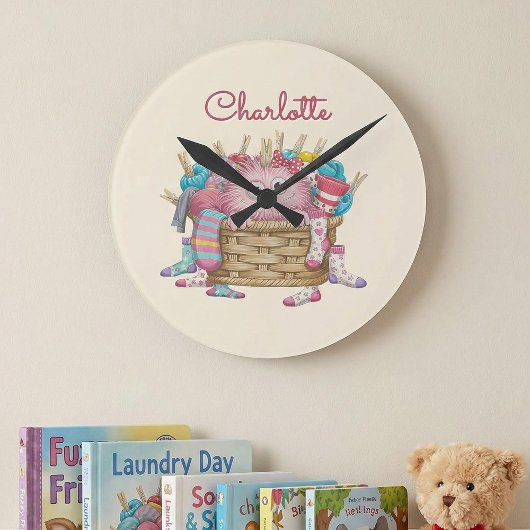 Zacht Roze Fluffy Sock Monster Kinderen Ontwerp Ronde Klok