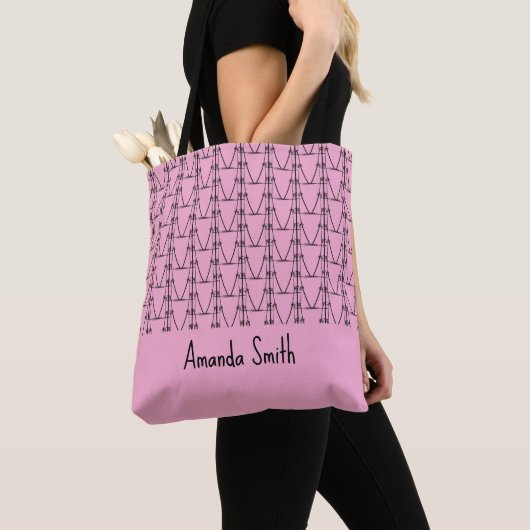 Zacht roze, gepersonaliseerd, silhouet kokospalmen tote bag (Dichtbij)