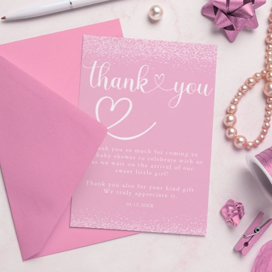 Zacht Roze Glitter Dank Je Hart Script Bedankkaart