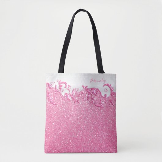 Zacht roze glitter en wit tote bag (Voorkant)