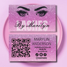 Zacht Roze Glitter Ombre Lash Tech met QR-code Visitekaartje